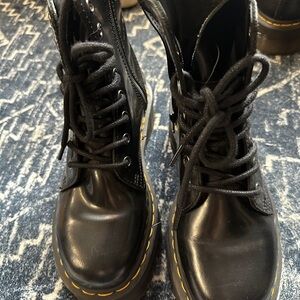 Dr. Martens Black Combat Boots with Yellow Stitching